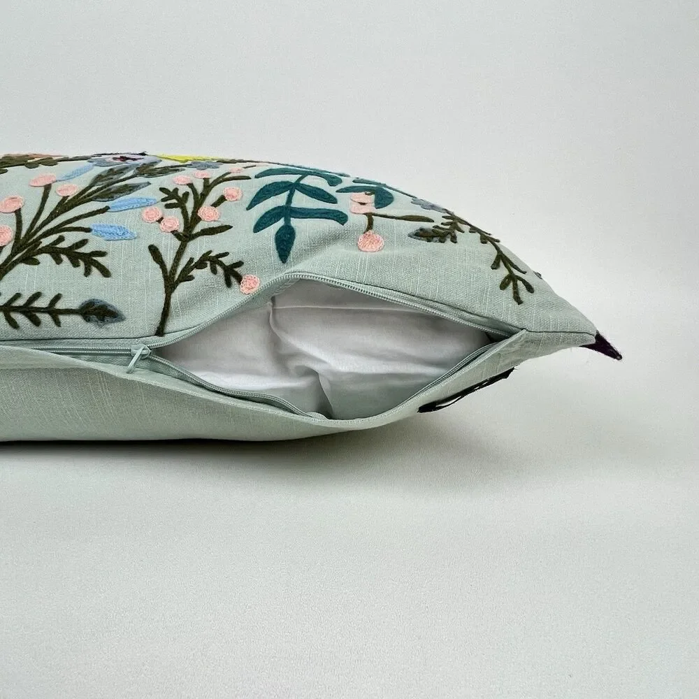 Elle Tahari Home Embroidered Pillow & Insert Rectangular Birds Florals 14
